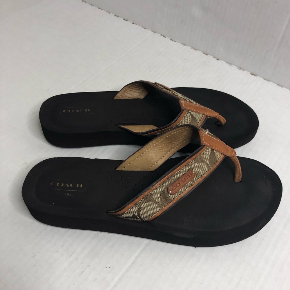 Coach Sandals Juanita Logo Womens Size 8 8.5 Brown Wedges - Picture 4 of 11